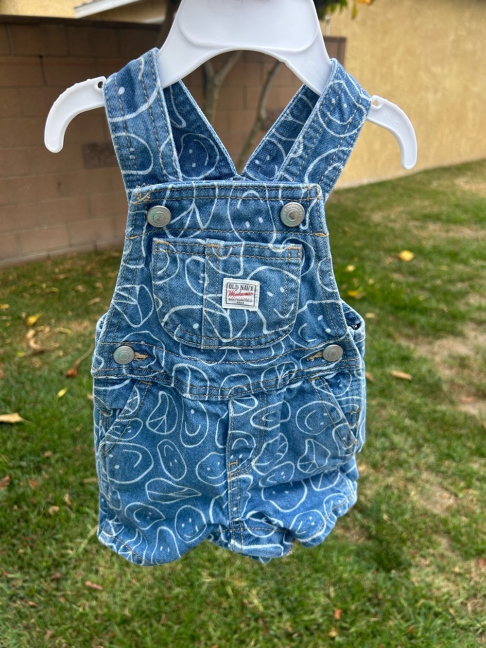 Old Navy Blue Denim Smiley Face Baby Overalls
